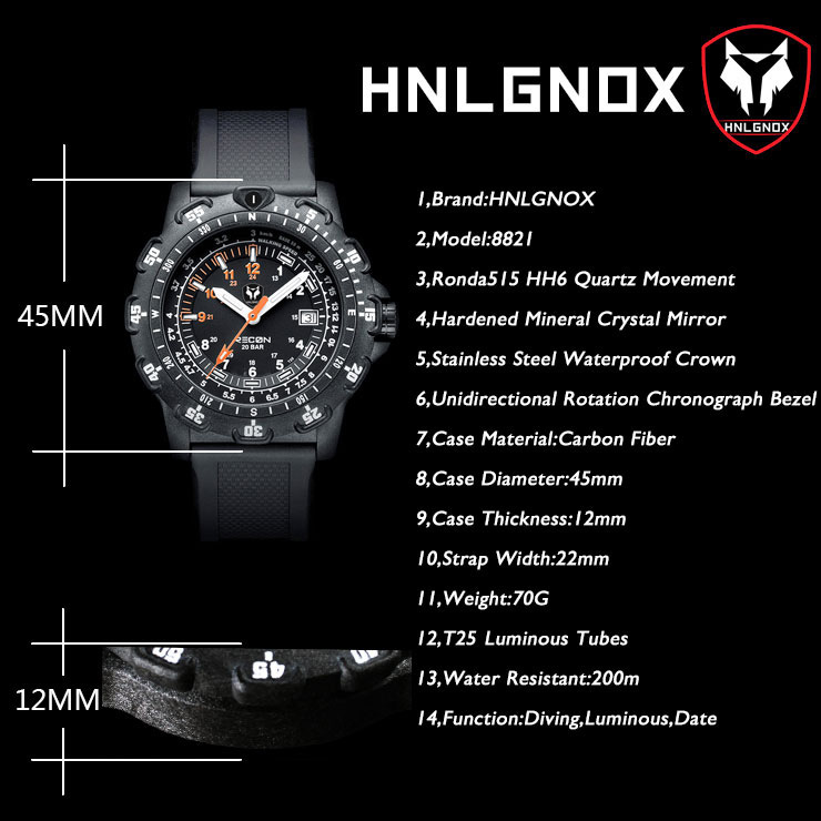 Hnlgnox Mens Pilot Watches Spo - Rubber Strap Diver recensie en prijs